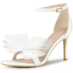 Perphy Back to College Open Toe Ankle Strap Mesh Bow Tie High Stiletto
Heels 🆕